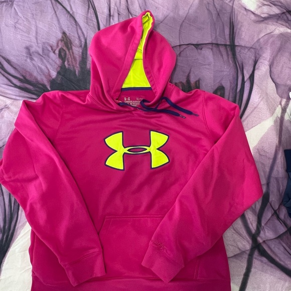 Under Armour Pink Hoodie with Neon Logo - Picture 1 of 2